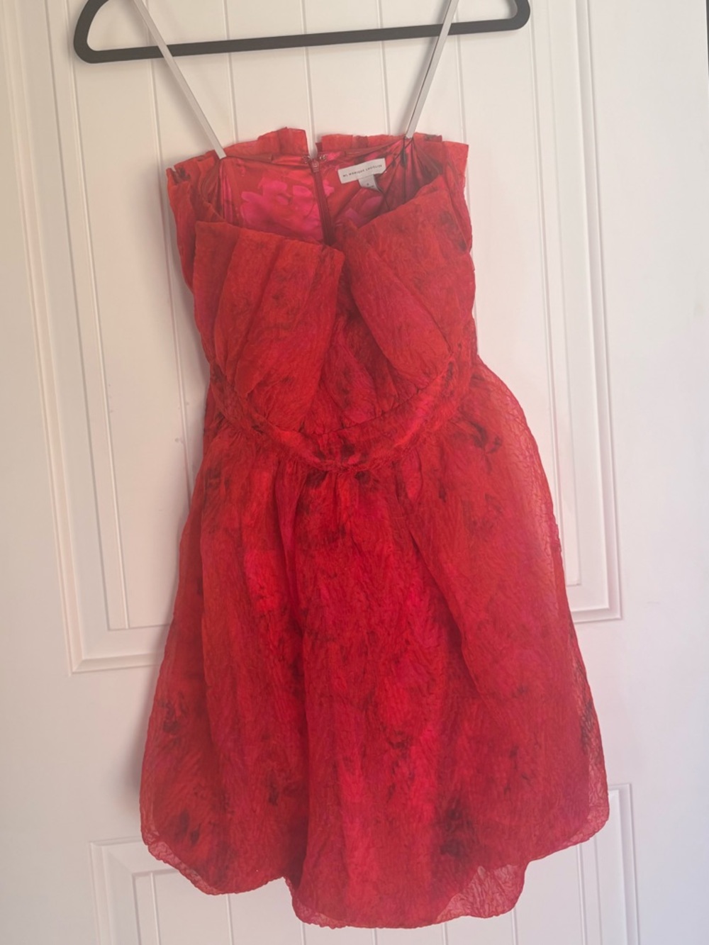 Monique Lhuillier Red Strapless Floral-Texture Party Dress